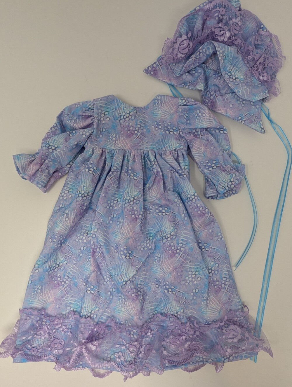 18" Doll Dress and Bonnet Purple Lace Homemade